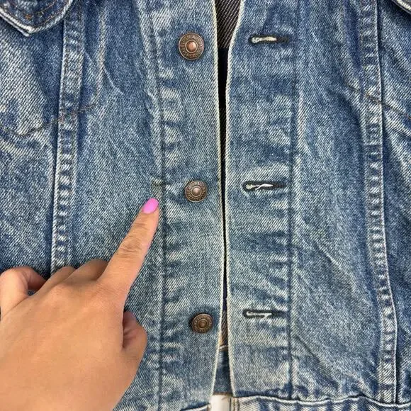 Vintage Levis 70411 Mens Lined Denim Trucker Jacker US Marine Corps Patch - 46 - Picture 2 of 14